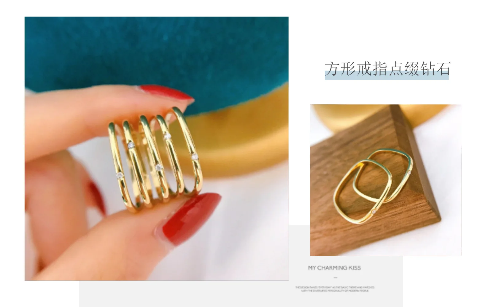 18k gold diamond square ring for men and women AU750 diamond geometric square ring diamond square ring