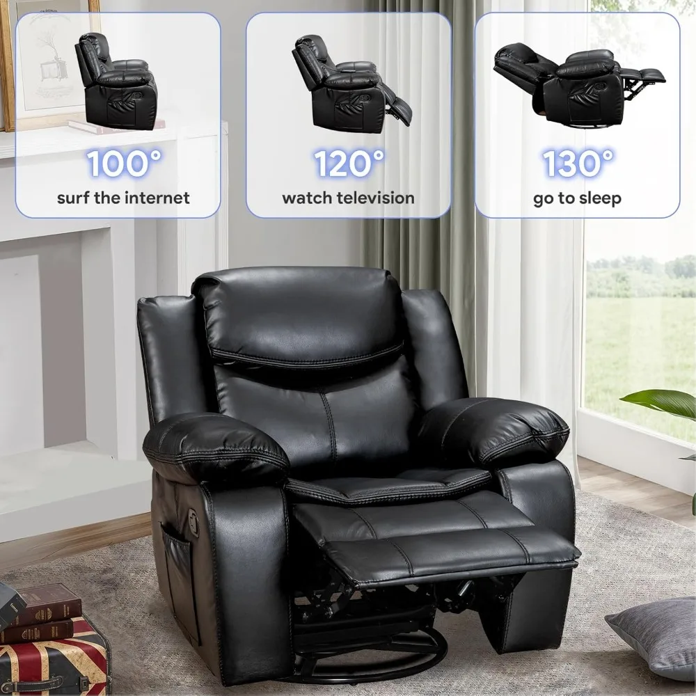 40" Width Living Room Chair, Air Leather, Up To 500 Lbs, Recliner Sofa Chairs, 360 Degree Swivel Rocking Living Room Chair