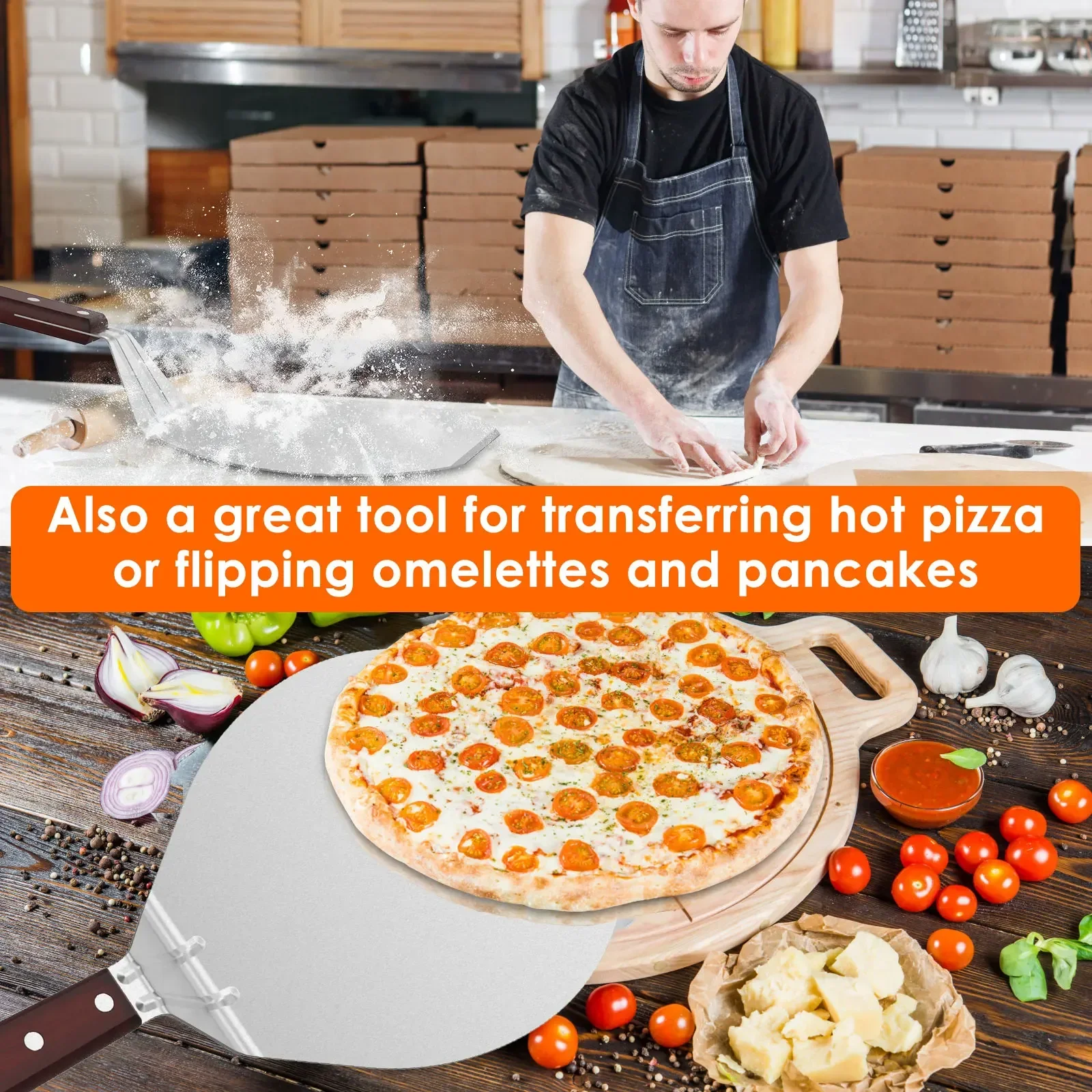Pizza Peel 12-inch Non-stick Pizza Shovel Metal Pizza Peel with Wooden Handle Pastry Kitchen Baked Home Gadgets