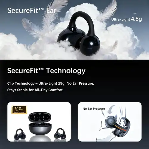 UYUXIO BT 5.4 Clip on Earbuds Wireless Open Ear Headphone with 72H Play Time Long-Battery Life Over Ear Buds for Sport Workouts - Image 4