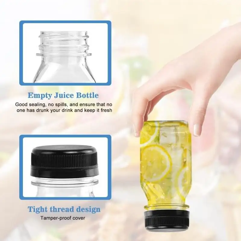 Empty Drink Bottles with Black Lids Plastic Tamper Proof Drink Containers 12Pc 60ml