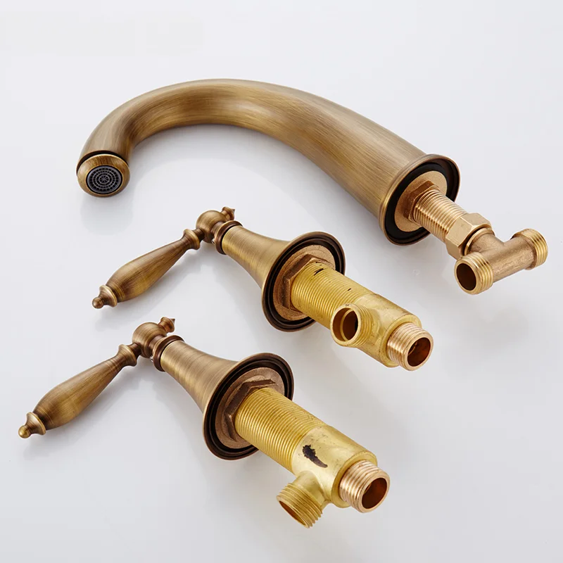 

Full copper basin faucet antique vintage split double handle three-hole pressurized hot and cold