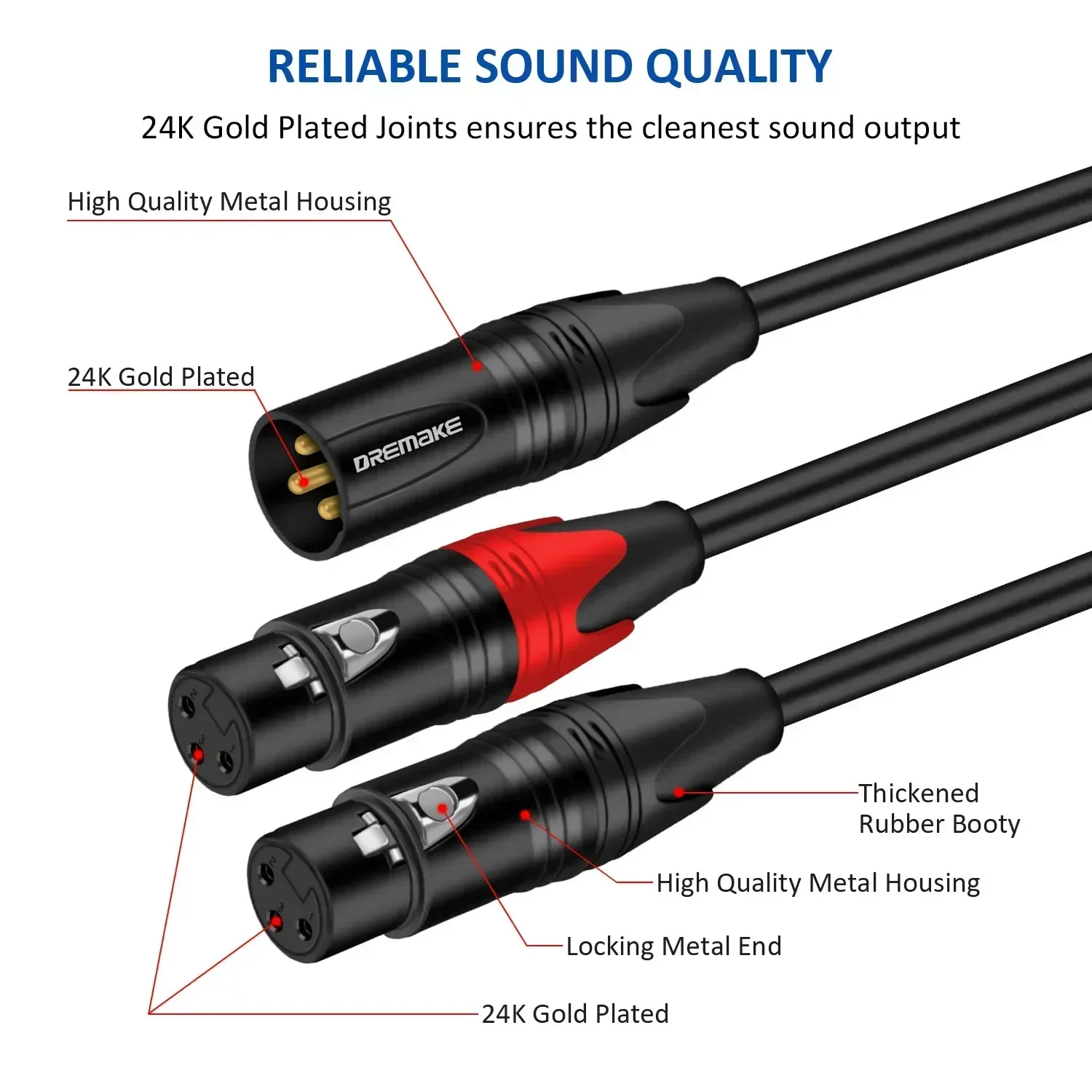 DREMAKE 뷱 XLR ũ Y й  ̺ 2 Female to 1 Male XLR ÷ ũ  ̺ XLR Male to Dual XLR Female Y Cord