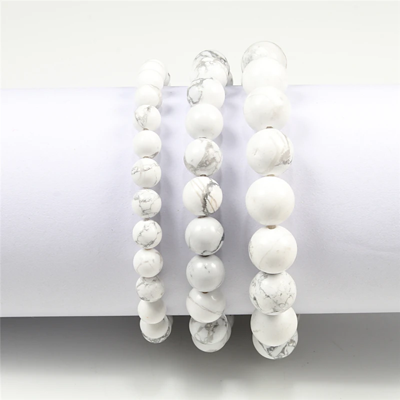 Braccialetto di pietra alla moda per donne e uomini, 8 mm di Howlite