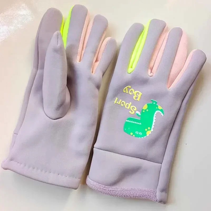 Children Warm Plush Gloves Winter Boys Girls Kids Outdoor Windproof Skiing Cycling Gloves Glow Students Toddler Cycling Mittens