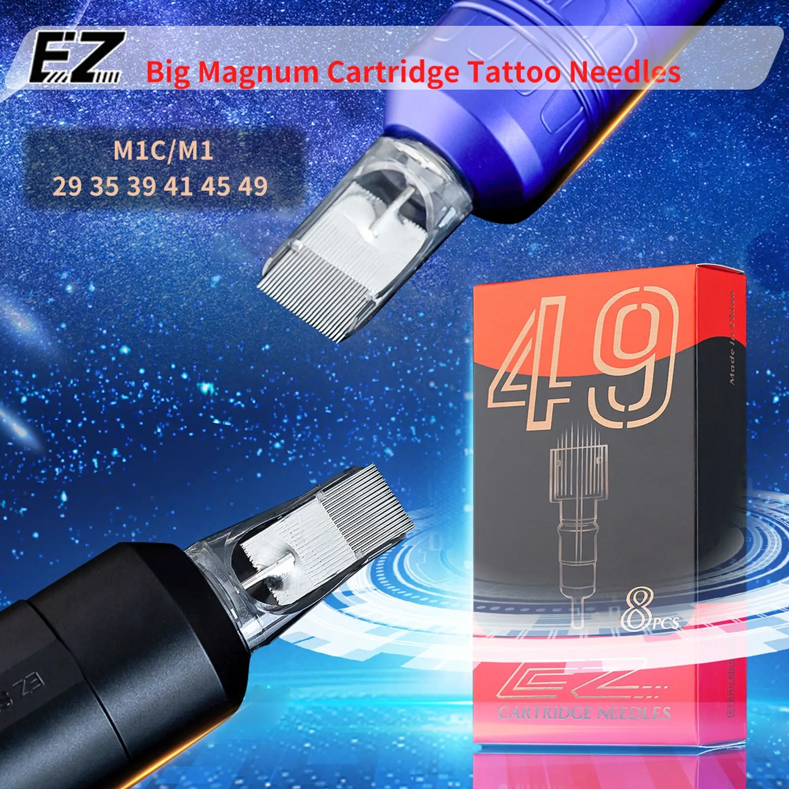 8 Pcs/Box EZ Epic Big Magnum Tattoo Needle Cartridges 29 35 39 45 49 M1/RM #12 (0.35 MM) #10 (0.30) for Rotary Pen Machine Grips 5000mah large battery ez p2 epic wireless battery tattoo pen oled display rotary tattoo machine external rotor brushless motor