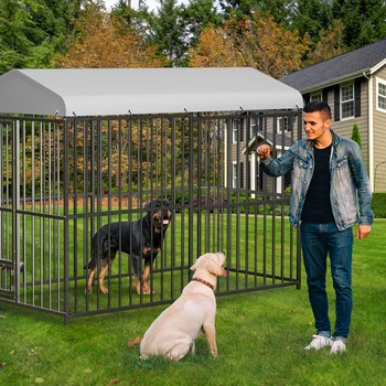 Large Outdoor Dog Kennel, Heavy Duty Dog Cage with Roof