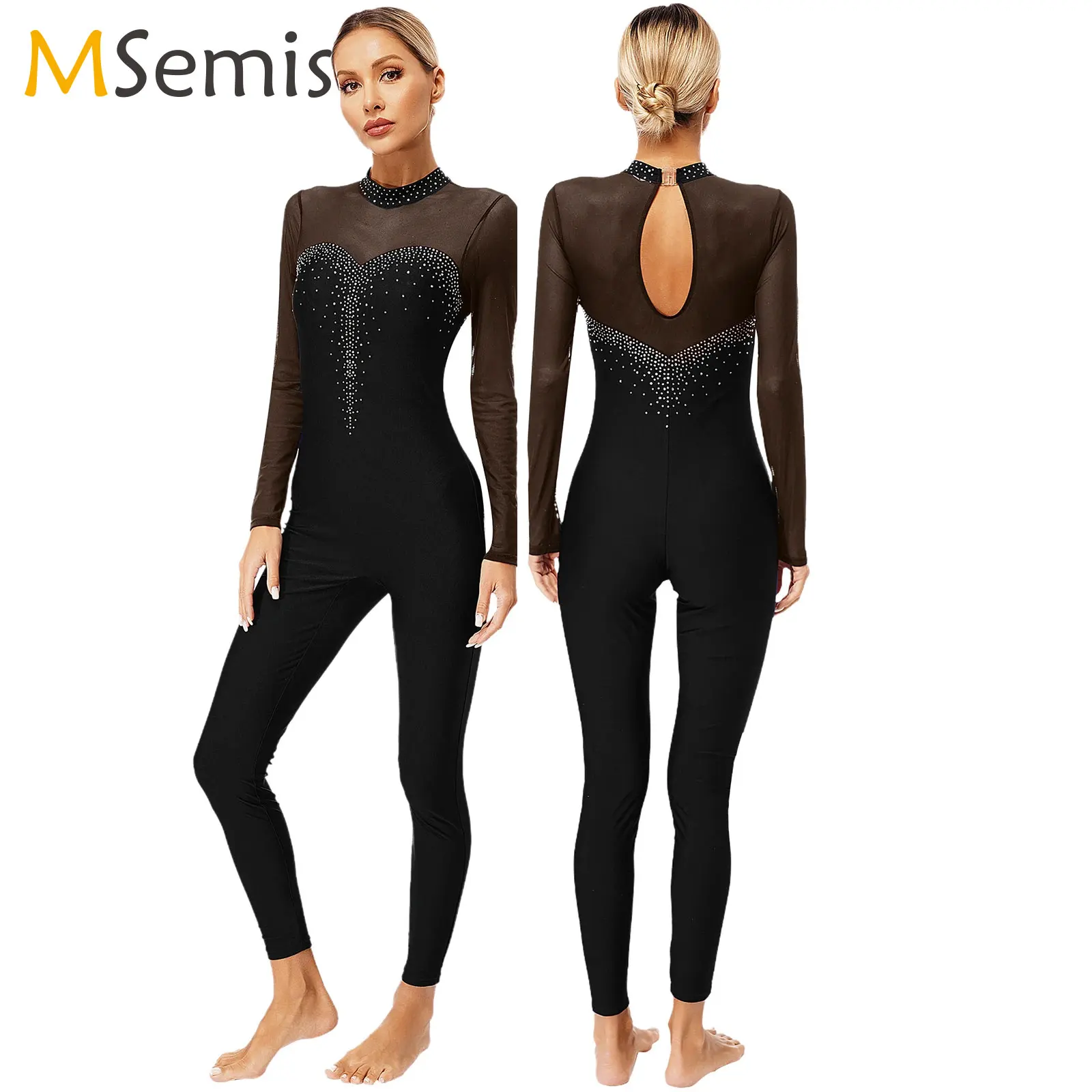Women Sparkle Rhinestones Gymnastics Unitard Ballet Dance Bodysuit Jumpsuit Figure Ice Skating Costumes Performance Dancewear ballet leotard,dance leotard,girls dance costumes