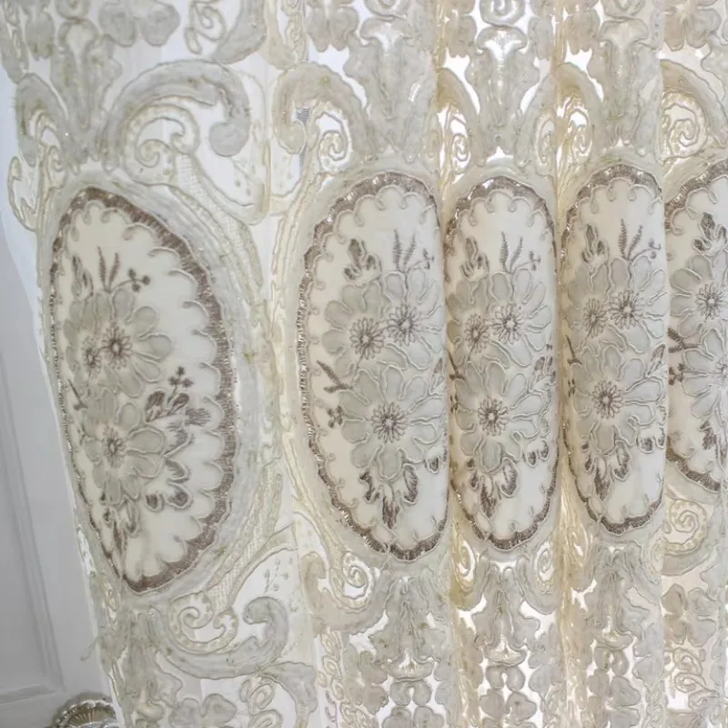 Luxurious Style Tulle Curtain for Living Room Bedroom Embroidery Flower Indoor Decorative Window Sheer Home Customize 2