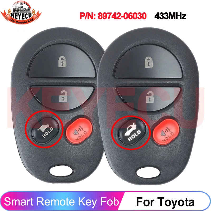 กุญแจรีโมทรถยนต์ KEYECU 4 ปุ่ม 433MHz รหัส: 89742-06030 สำหรับรถยนต์โตโยต้า Camry ACV40 GSV40 ปี 2006 2007 2008 2009 2010 2011