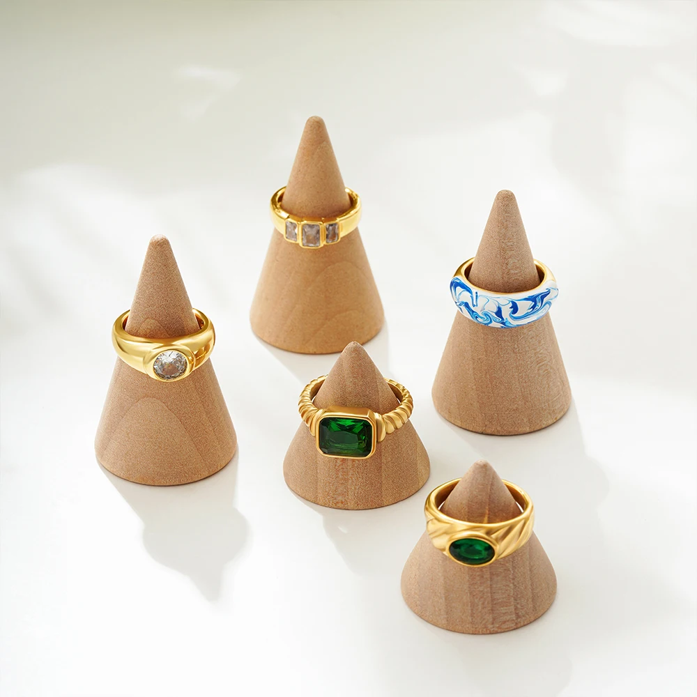 18K Gold Plated Waterproof Multi-color Crystal CZ Stainless Steel Twist Chunky Rings Wedding Statement Ring Retro Zircon Jewelry