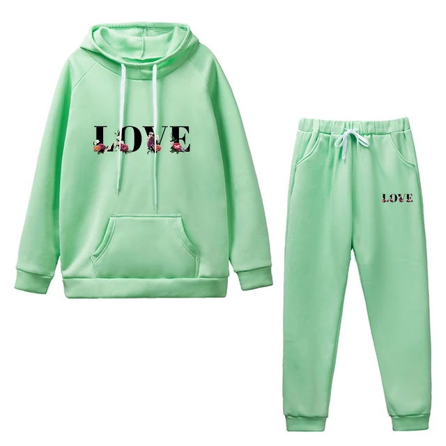 Love Print Hooded Tracksuit 2 Piece Set 2