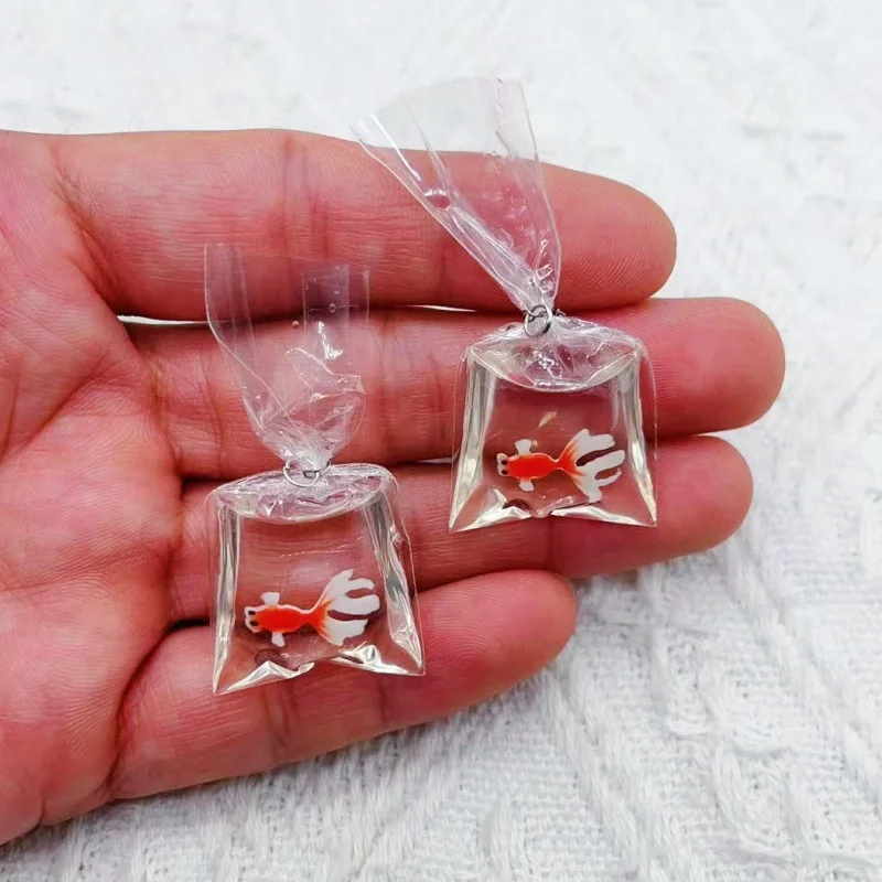 Coral Fish bag Resin Charms Ocean Transparent Small Fish In Water Bag Jewelry Pendant Handmade DIY Material 10pcs