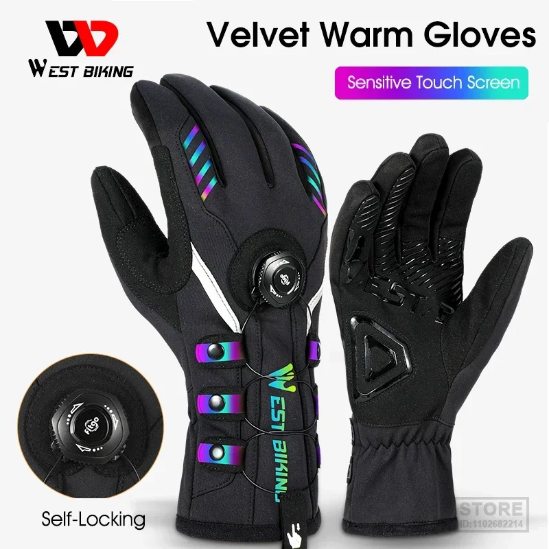 

WEST BIKING Adjustable Self-locking Cycling Gloves Men Women Reflective MTB Bike Touch Screen Sport Ski Bicycle