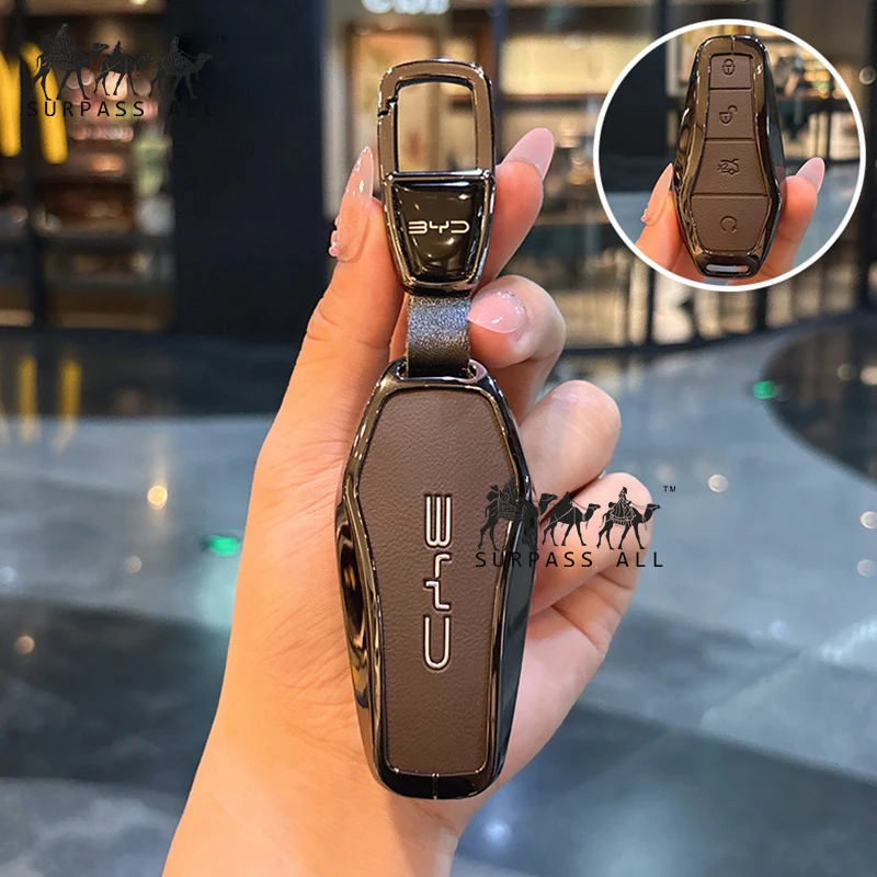 알로이 가죽 자동차 키 케이스 커버 BYD Sealion 7 Ev 리모컨 키홀더 액세서리