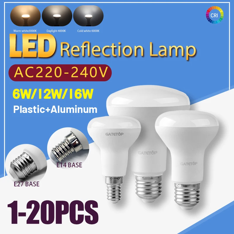 1-20PCS LED Bulb E27 E14 R50 R63 R80 Bath Lamp Mushroom Bulb AC 220V 240V 6W 10W 12W Non Strobe Warm White Light 3000K 6000K
