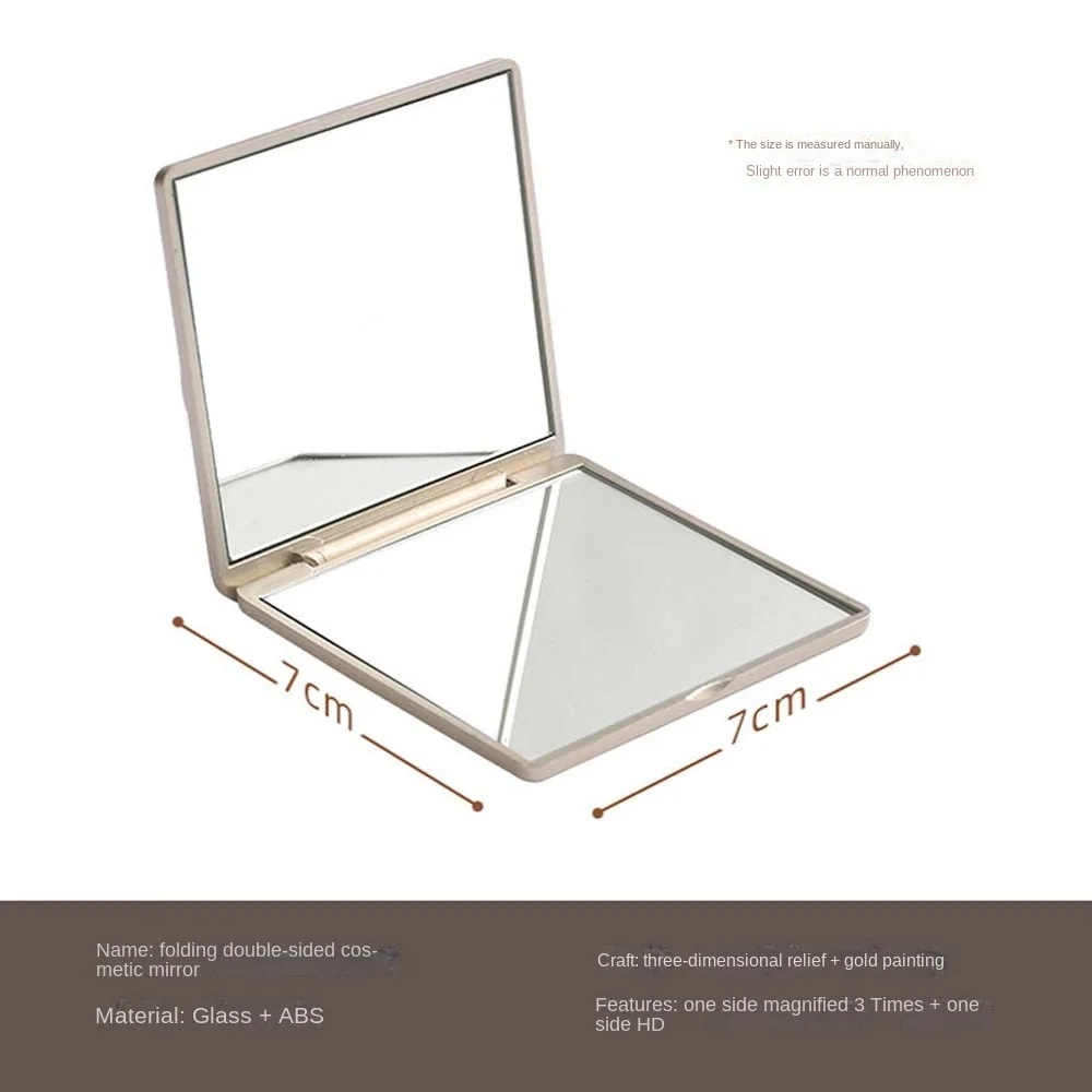 Mini Square Fold Makeup Mirror Rose Flower Compact Cosmetic Mirror Desktop Stand Mirror Double-sided ABS Vanity Mirror Lady/Girl