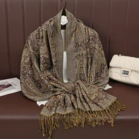 [T792] Luxury Fashion Bohemian Paisley Designer Thick Ethnic Style Jacquard Scarf Women Muslim Hijab Tassel Shawl Wrap Pashmina - Image 5