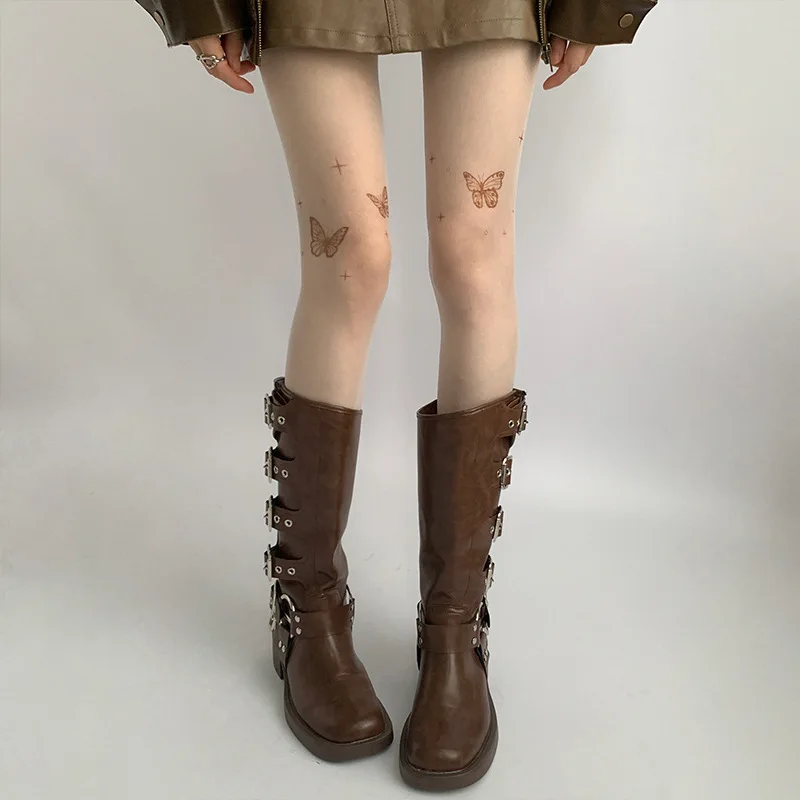 Sexy Women Black Tights Vintage Butterfly Print - Uniqwear