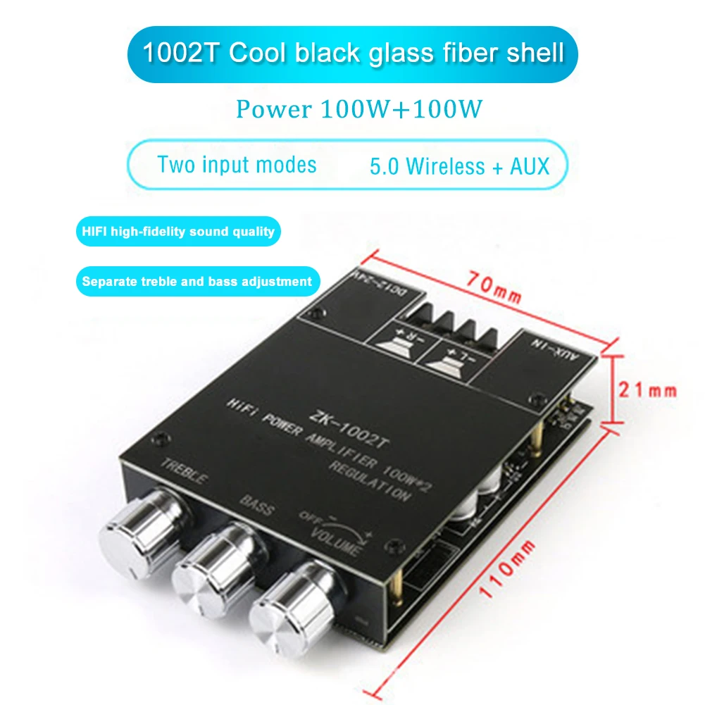 ZK-1002T 블루투스 호환 앰프, HIFI 2.0 채널, 100W x 2 오디오 모듈 키트