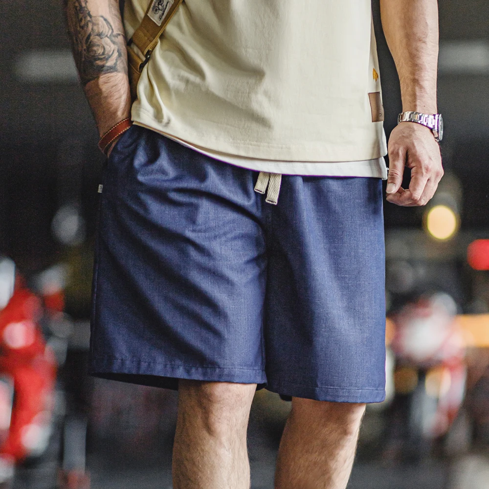 Maden Retro TR Imitation Tencel Washed Denim Shorts with Elastic Waist Drawstring Design Loose Casual Straight Five-Leg Pants men jeans denim pants denim shorts summer jeans shorts