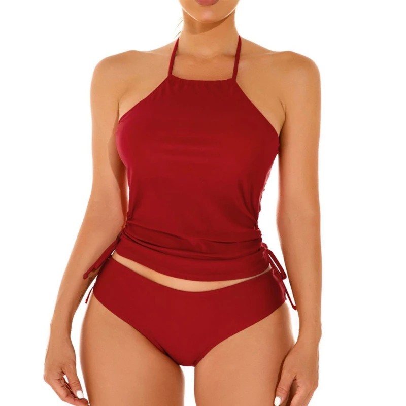 

Женщины Halter Tankini Hipster Bottom Bikini Set Мягкий купальный костюм из двух частей Dropship