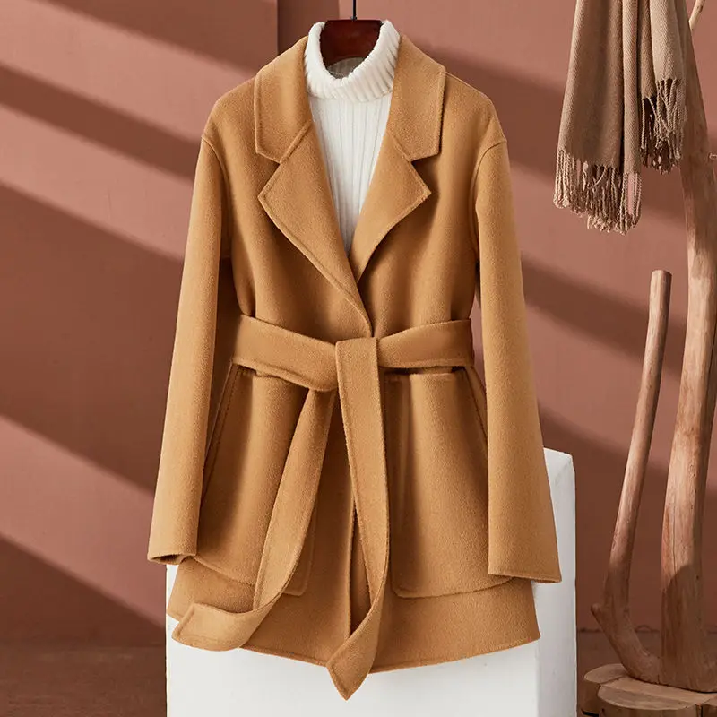 2023 Autumn Winter New Women Reversible Cashmere Coat Advanced Sense Woolen Outcoat Female Temperament Mid-Length Slim Outwear