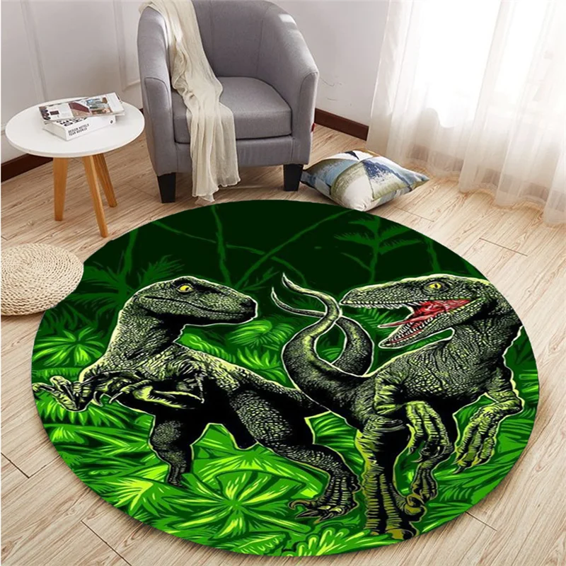

3D Jurassic dinosaur design circular carpet, children's bedroom, living room, home decoration, circular floor mat, anti slip pad