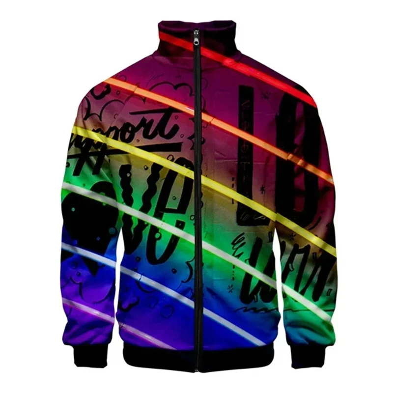 Chaqueta con cremallera y estampado 3D de arcoíris LGBT para hombres y mujeres, chaqueta holgada de manga larga con estampado del Día del Orgullo Gay, chaqueta con personalidad, top de calle