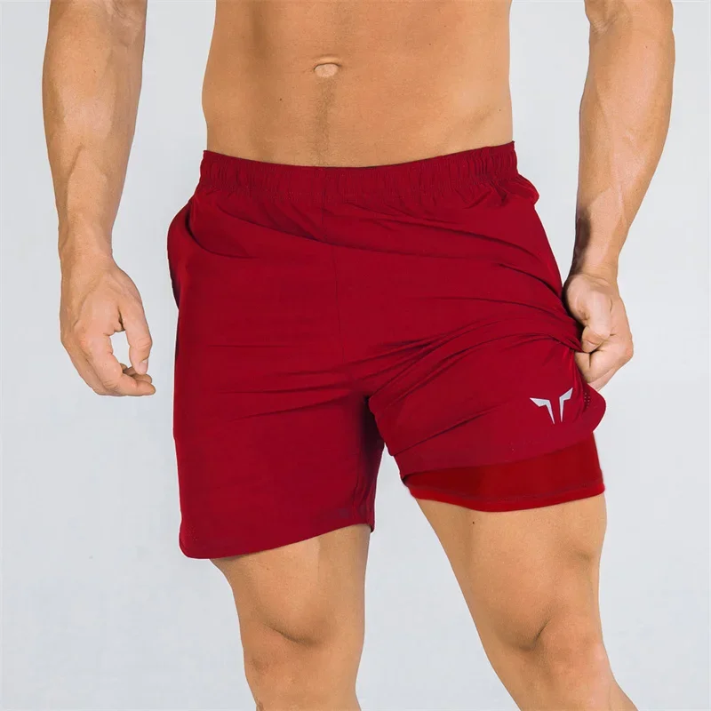 2024 novos homens de fitness ginásios shorts treino masculino respirável 2 em 1 duplo-deck secagem rápida roupas esportivas jogger praia shorts