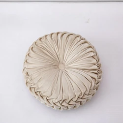 Velvet Pleated Round Accent Pillow - Boho Pumpkin Design - Round 38cm (Pumpkin cream)