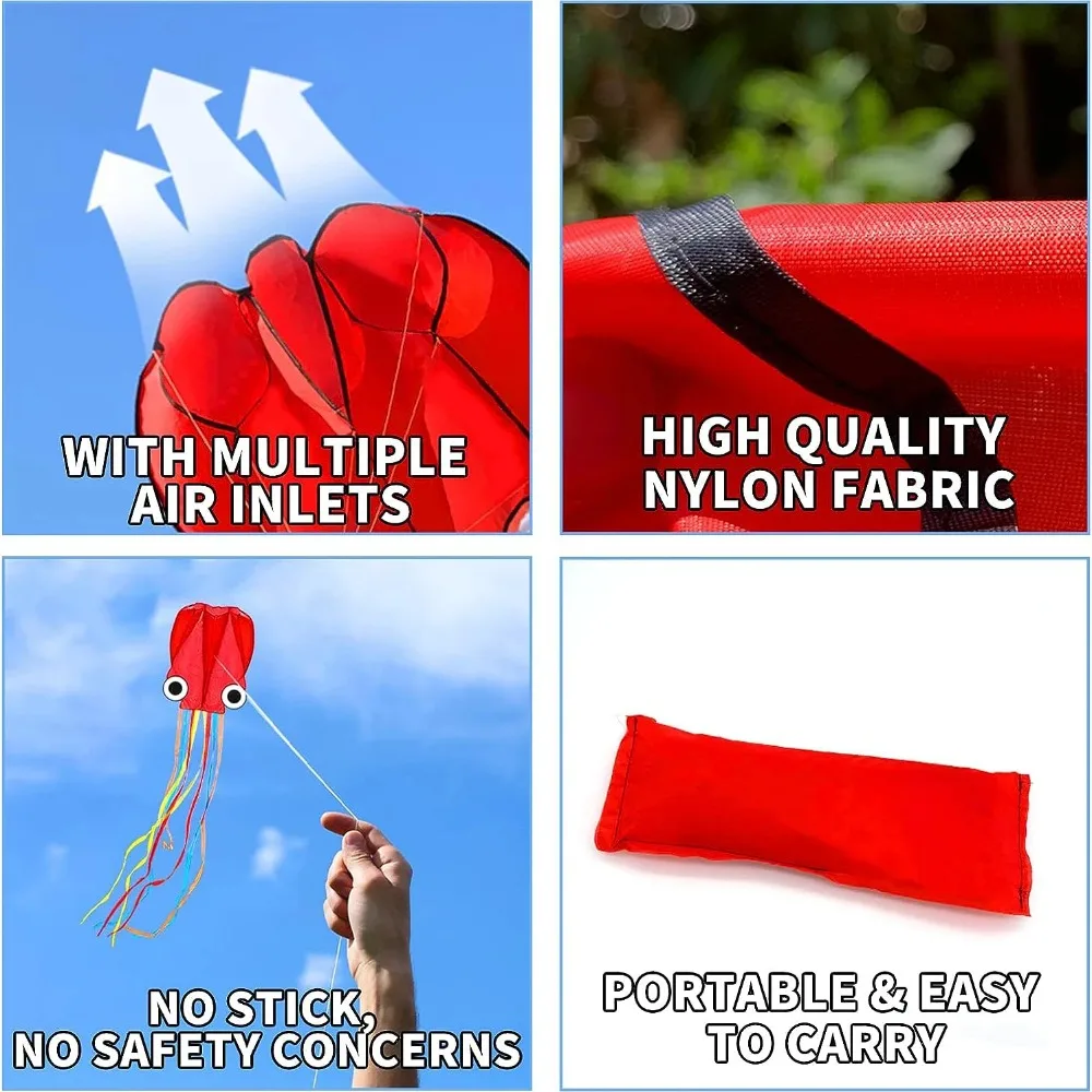 Giant Orange 3D Octopus Kite - Fun DIY Toy for Children and Outdoor Games