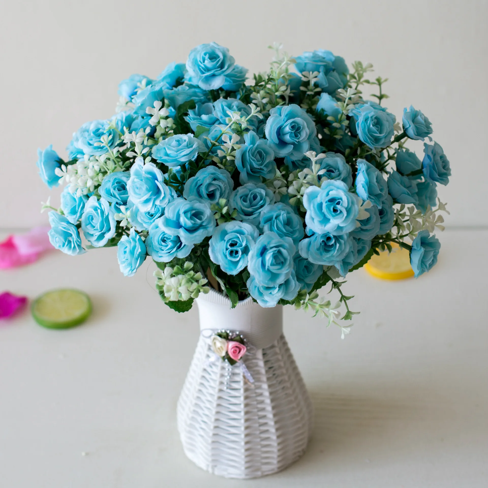 thumbnail image 1 of Ramo de flores artificiales en miniatura de 30 cm y 15 cabezas para el hogar, la sala de estar, la oficina, el escritorio, flores falsas, decoración para bodas y fiestas, 1 of 4