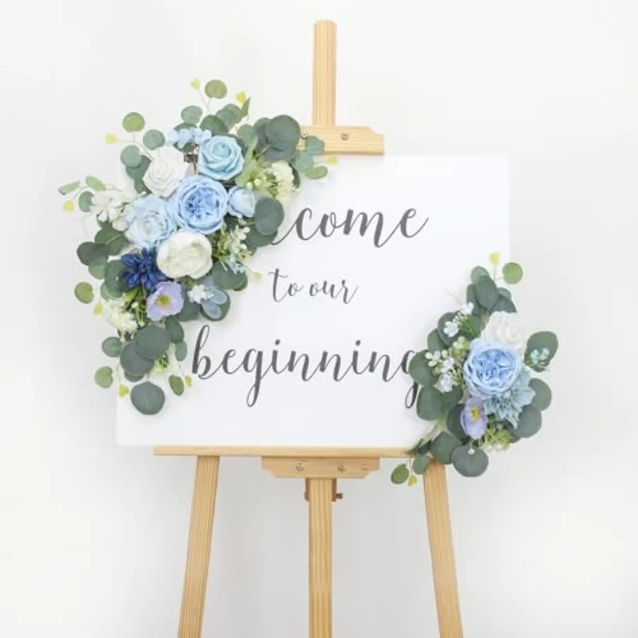 2pcs Wedding Arch FlowersWedding Artificial Sign Flower Welcome Easel Door Decor Wall swags for Reception Backdrop Table Decora