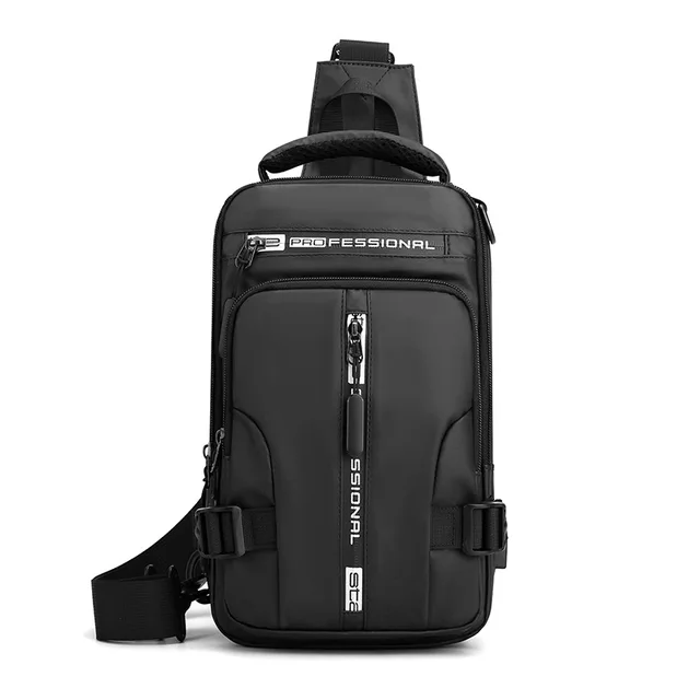 Men Nylon Crossbody Bag with USB Charging Port Multifunction Outdoor Travel Waterproof Daypack Male Casual Messenger Chest Bags Black B