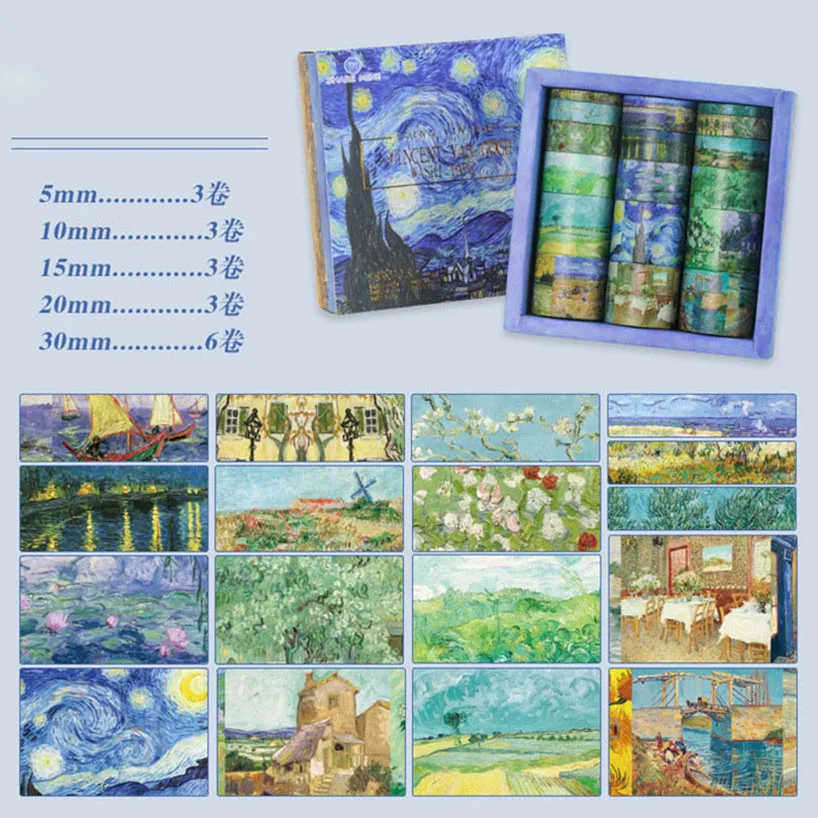 18 Rolls Van Gogh Washi Tapes Journaling Supplies Washi Tape Retro Diary Cinta Adhesiva Decorativa Scrapbooking Washitape 3