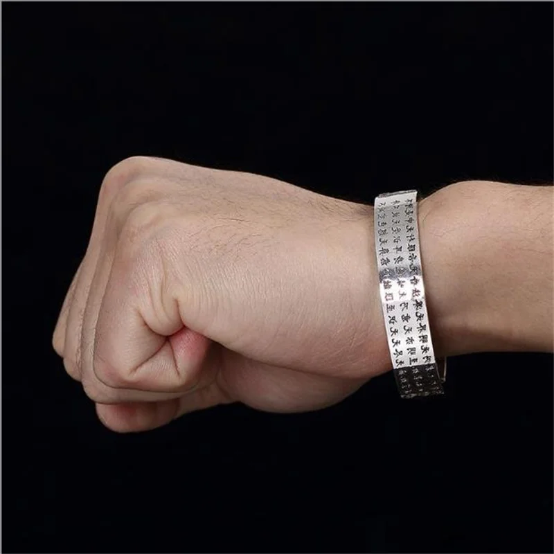 Retro Buddhist Scriptures Bangle For Men Women Party Accessories Opening Top Grade Buddha Bangles Male Blessing Lucky Jewelry 4