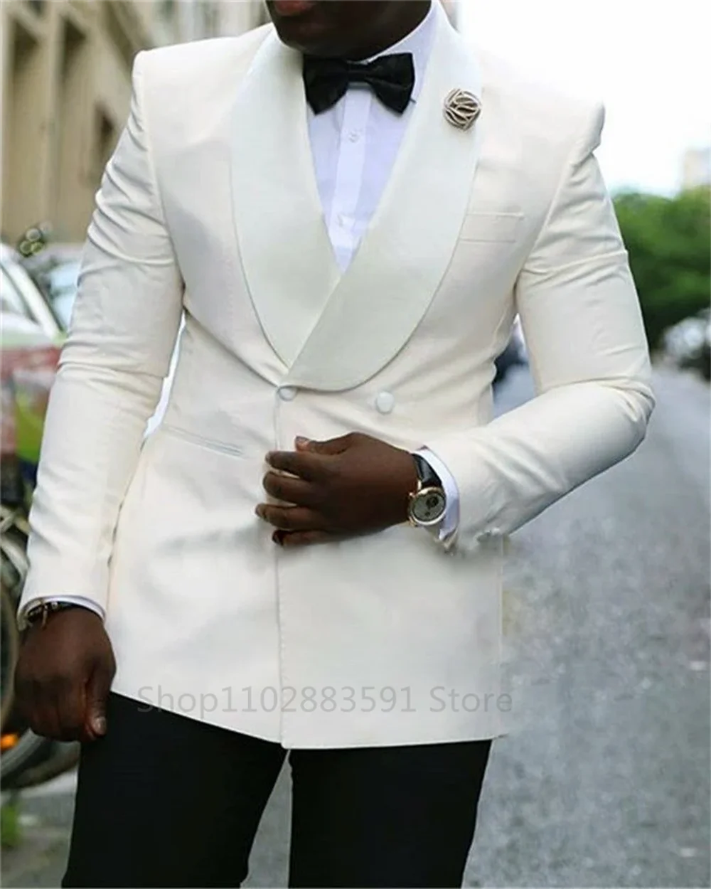 Mens Groom's Wedding Suit 1 Piece Slim Fit Blazer Wide Shawl Lapel Luxury Tuxedo Gold Button men suits jackets