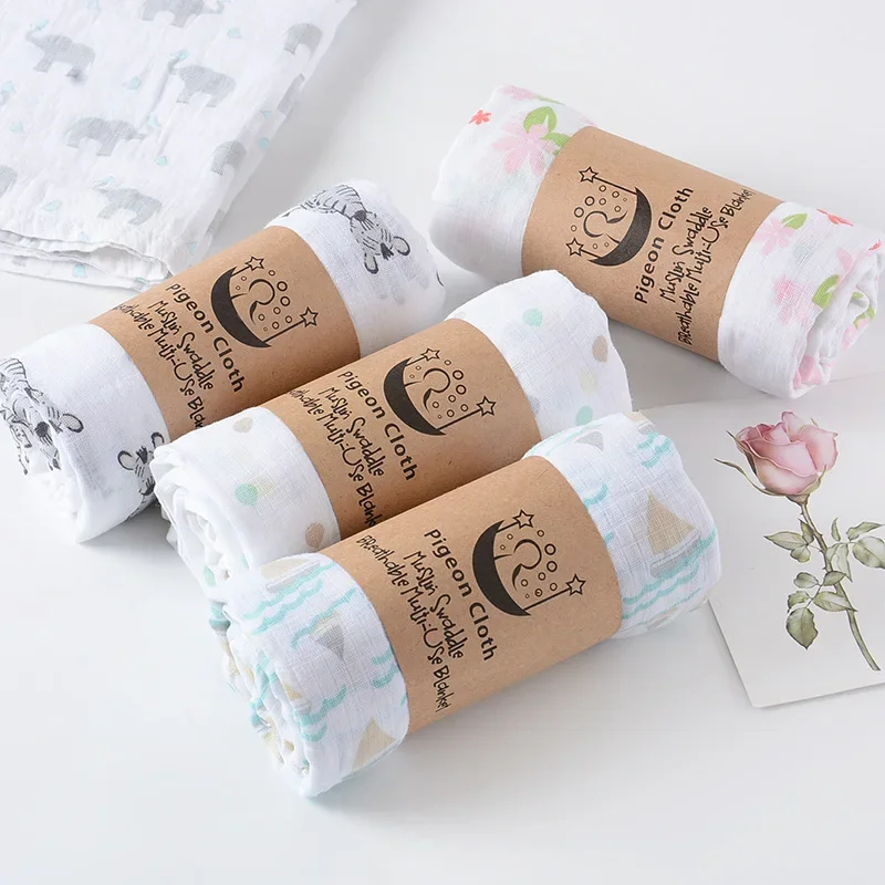Soft Cotton Muslin Baby Swaddle Blanket Towel