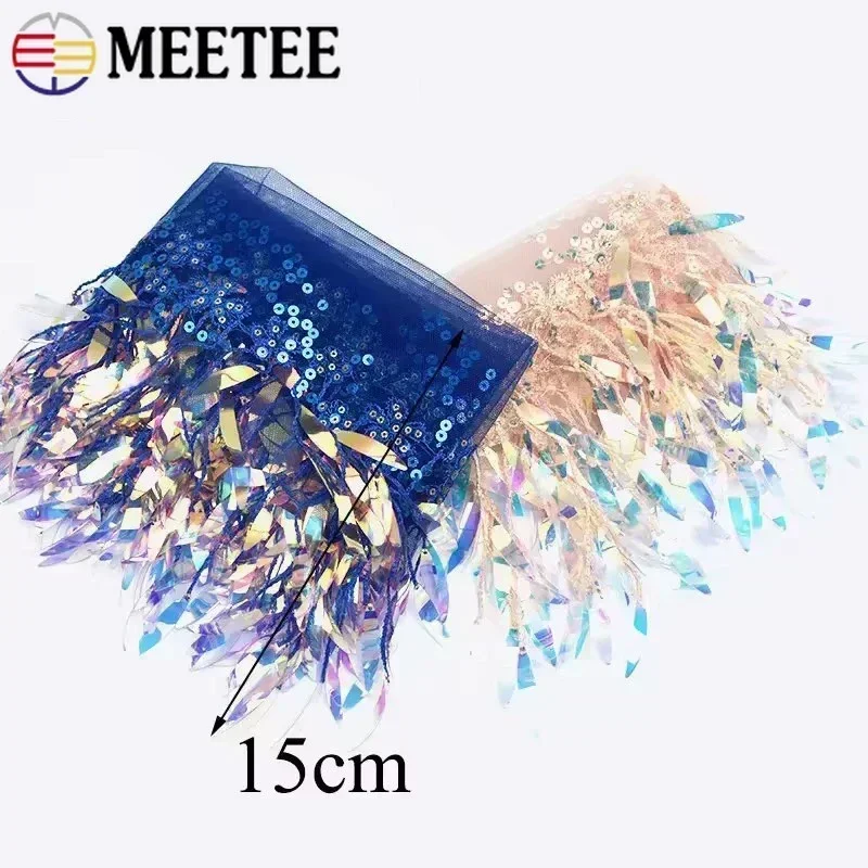 1/2 야드 Meetee 15cm 봉제 태슬 프린지 스팽글 메쉬 레이스 트림 드레스 리본 밴드 태슬 패브릭 의류 트리밍 액세서리