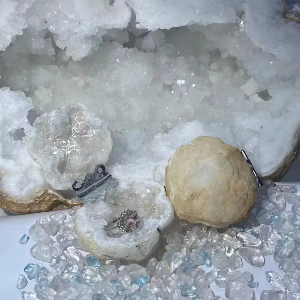Natural Agate Geode Crystal Raw Stone Morocco Quartz Geode Ring Box Jewelry Earrings Storage Accessories Gift 4