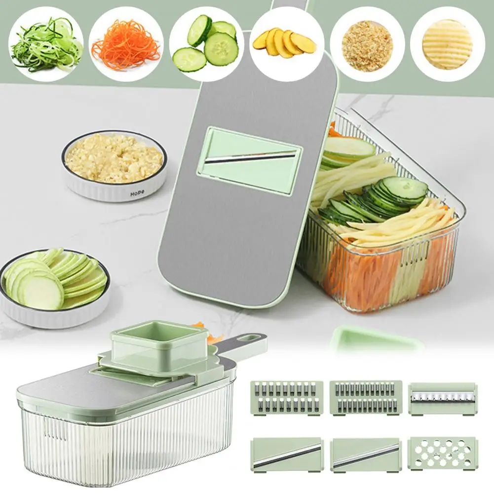 Capacity Grater Stainless Steel Multifunctional Grater with 6 Blades Drain Basket Easy to Clean Round Vegetable for Efficient