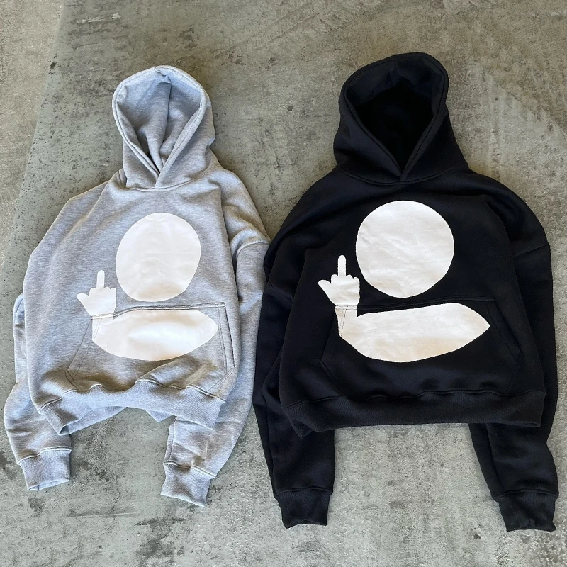 

Women's Hoodie Despise gesture Print Hip Hop Hoodies clothing High Street Hooded Shirt Y2K Pullovers for men Round Neck Vintage