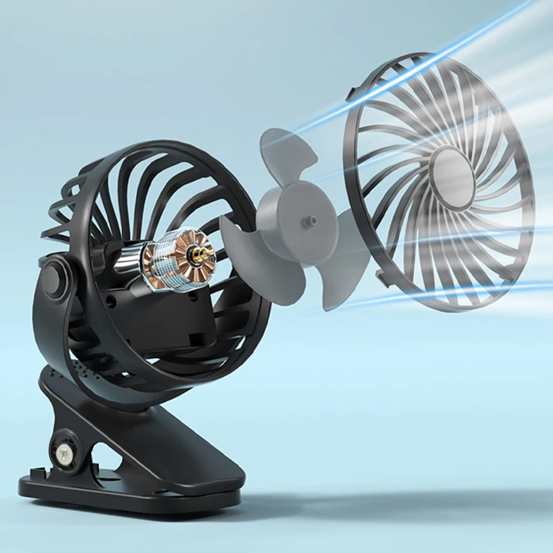 Mini clamp small fan, USB charging, 360 degree rotatable three speed speed controller suitable for outdoor and indoor use 4