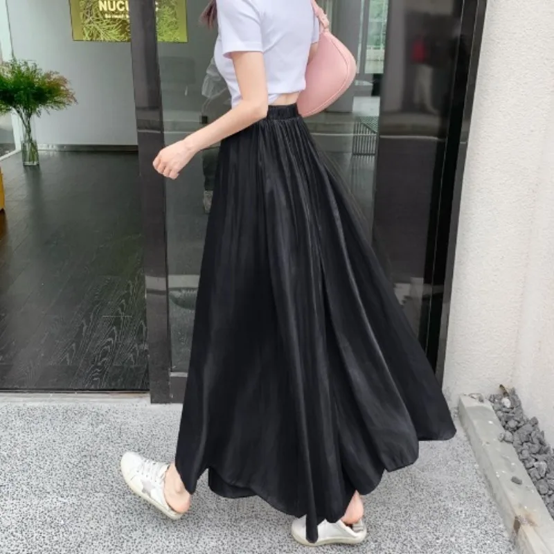 Ice Silk Acetate Streamer Satin Flared Pants Summer Thin Pearlescent Pants Loose Wide Leg Pants for Women