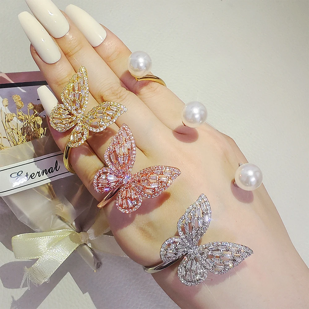 Luxury Rose Gold Silver Color Butterfly Bracelet Bangle For Women Open Party Gift Jewelry bangle bracelet