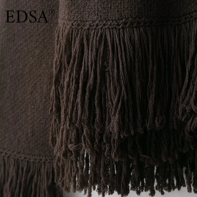 سترة نسائية محبوكة مهدب من EDSA مع زر واحد وأكمام...