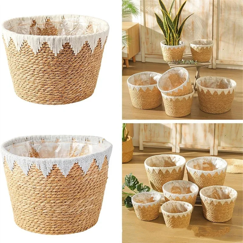 Natural Planter Wicker Basket  Flower Pot Rattan Straw Plants Basket For Home Garden organizer Decoration 22/25/32cm 6