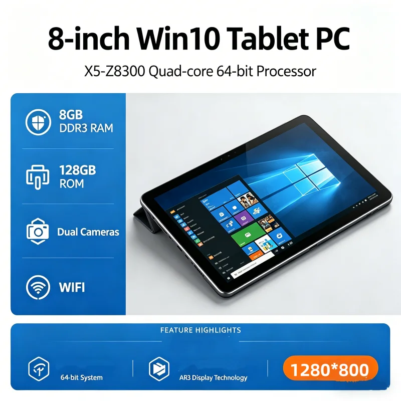 8GB DDR3 RAM 128GB ROM X5-Z8300 CPU Dual Cameras WIFI Quad Core 64 Bit System 8 INCH AR3 Windows 10 Tablet PC_voghion.com