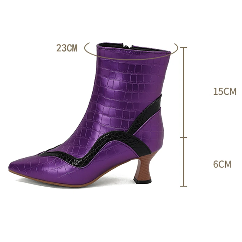 Kcenid Big Size 48 PU Patchwork Pointed Toe Med Heels Shoes Chic Design Concise Autumn Winter Shoes Dress Warm Ankle Boots